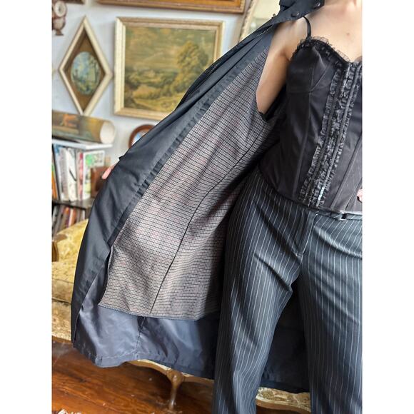 L.L. Bean Black Hooded Trench Coat Size M Petite - Picture 10 of 10